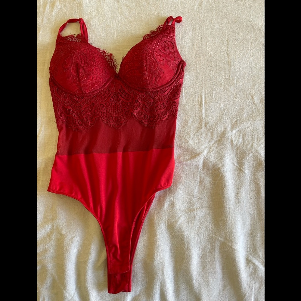 bodysuit , red